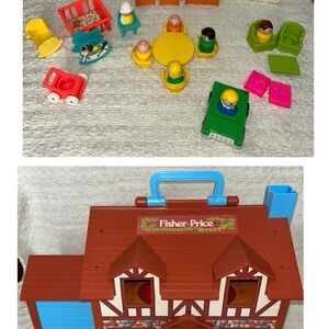 Vintage 1986 Fisher Price Little People Play Family House Baby Nursery Table Bed
